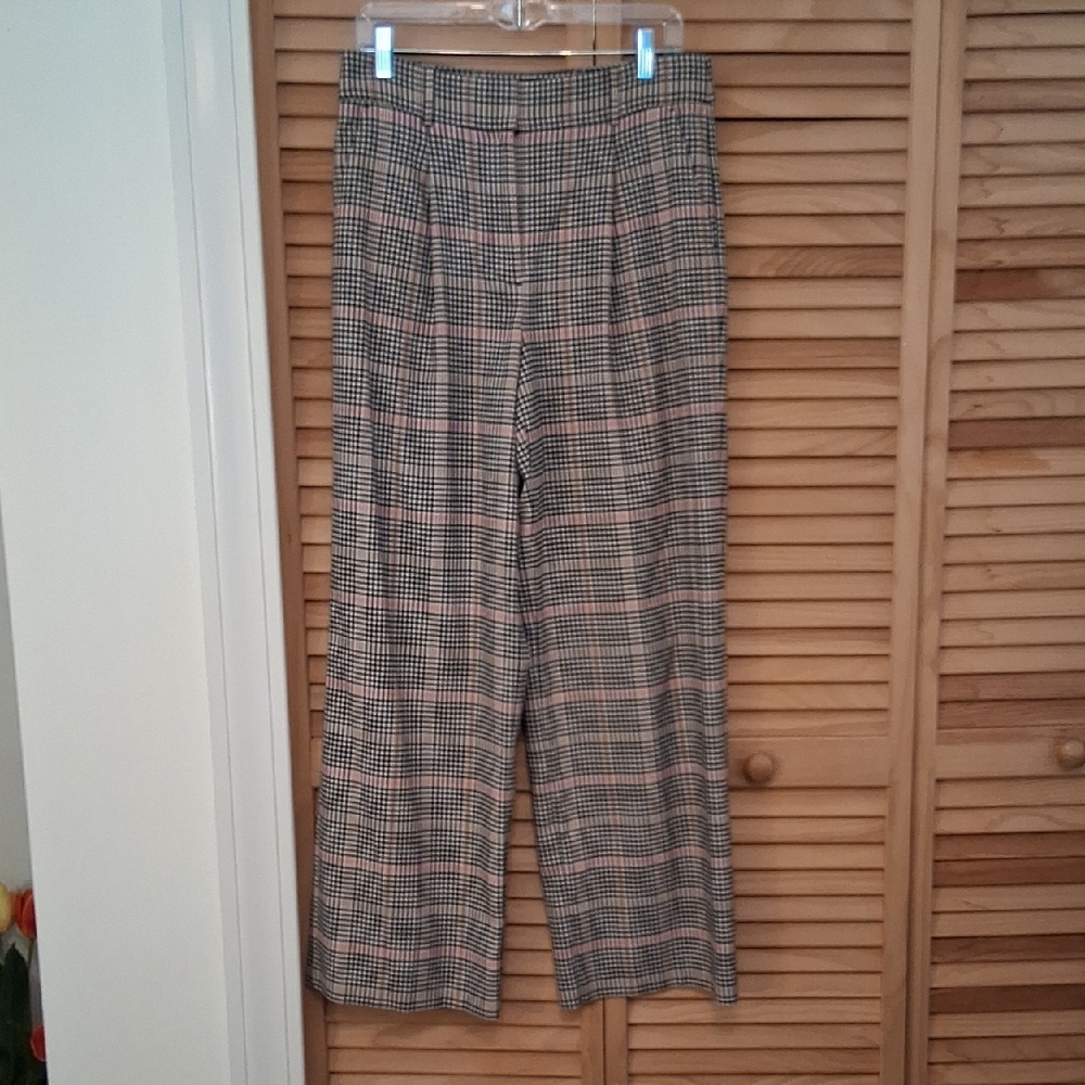 LOFT The Peyton Trouser Wide Leg Plaid - Black, White, Pink, And Tan